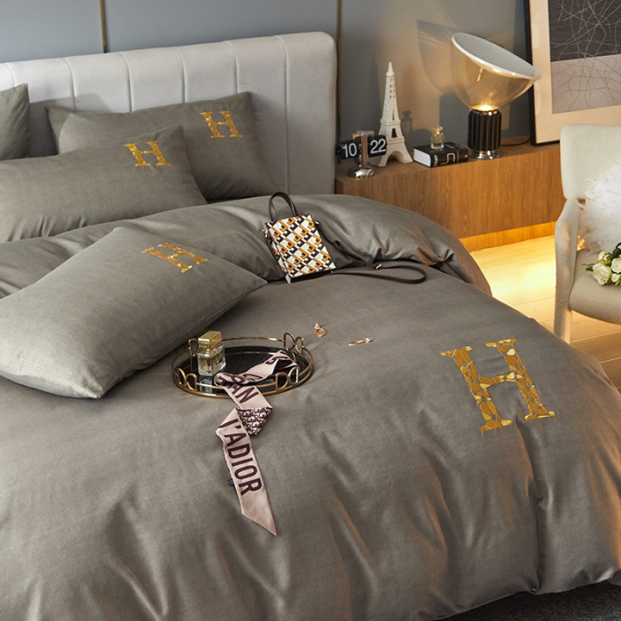 91家纺网 家纺一手货源 找家纺 凡客2021秋冬新款雅棉刺绣四件套-索菲亚 索菲亚-灰