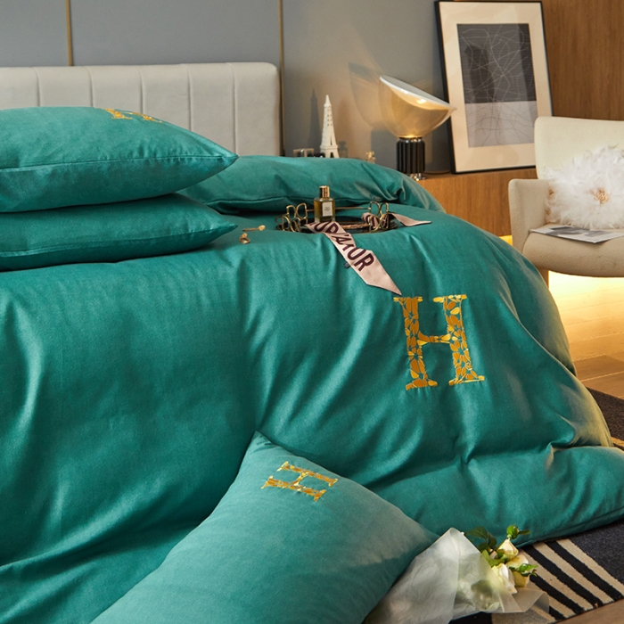 91家纺网 家纺一手货源 找家纺 凡客2021秋冬新款雅棉刺绣四件套-索菲亚 索菲亚-绿