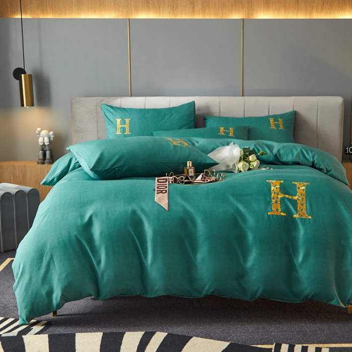 91家纺网 家纺一手货源 找家纺 凡客2021秋冬新款雅棉刺绣四件套-索菲亚 索菲亚-绿