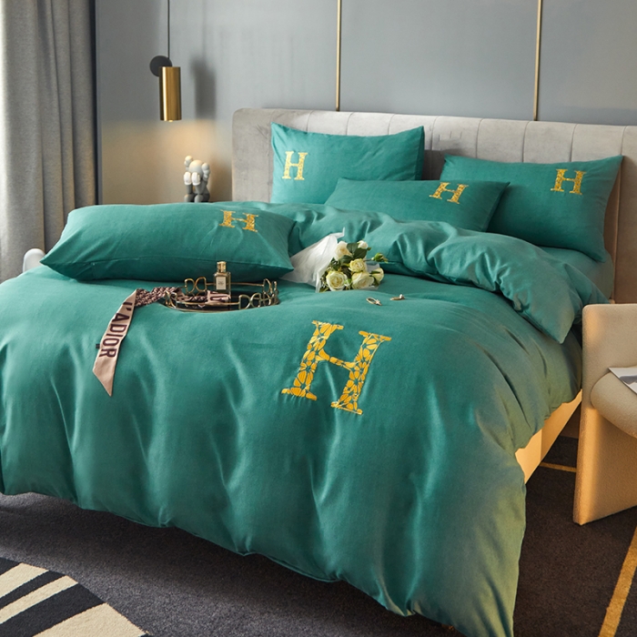 91家纺网 家纺一手货源 找家纺 凡客2021秋冬新款雅棉刺绣四件套-索菲亚 索菲亚-绿