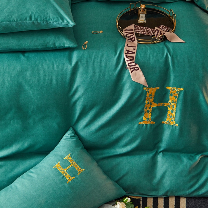 91家纺网 家纺一手货源 找家纺 凡客2021秋冬新款雅棉刺绣四件套-索菲亚 索菲亚-绿