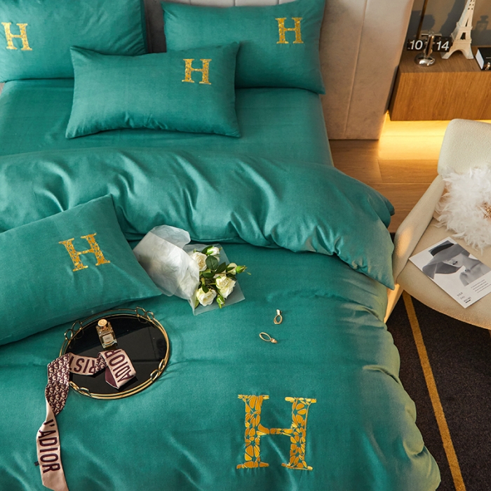 91家纺网 家纺一手货源 找家纺 凡客2021秋冬新款雅棉刺绣四件套-索菲亚 索菲亚-绿