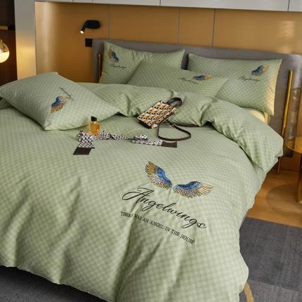 91家纺网 家纺一手货源 找家纺 凡客 2021秋冬新款天使之翼埃类棉刺绣磨毛四件套 天使之翼-浅绿