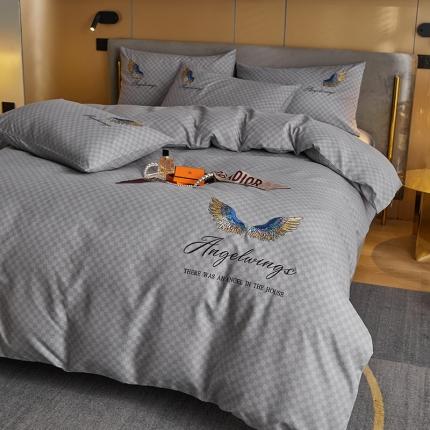 91家纺网 家纺一手货源 找家纺 凡客 2021秋冬新款天使之翼埃类棉刺绣磨毛四件套 天使之翼-银灰