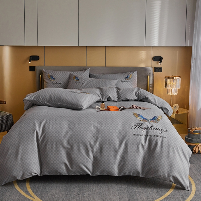 91家纺网 家纺一手货源 找家纺 凡客 2021秋冬新款天使之翼埃类棉刺绣磨毛四件套 天使之翼-银灰