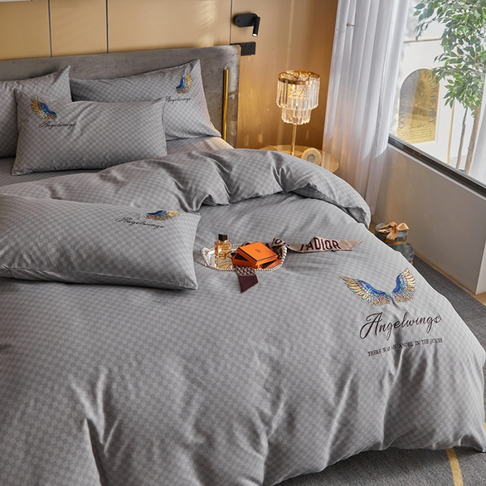 91家纺网 家纺一手货源 找家纺 凡客 2021秋冬新款天使之翼埃类棉刺绣磨毛四件套 天使之翼-银灰