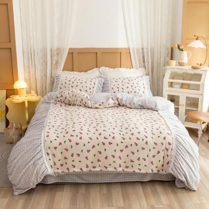 91家纺网 家纺一手货源 找家纺 （总）金爱家 2021新款直播热卖牛奶绒220g泡泡袖四件套