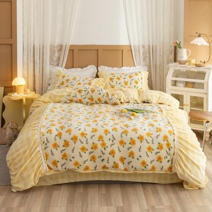 91家纺网 家纺一手货源 找家纺 （总）金爱家 2021新款直播热卖牛奶绒220g泡泡袖四件套