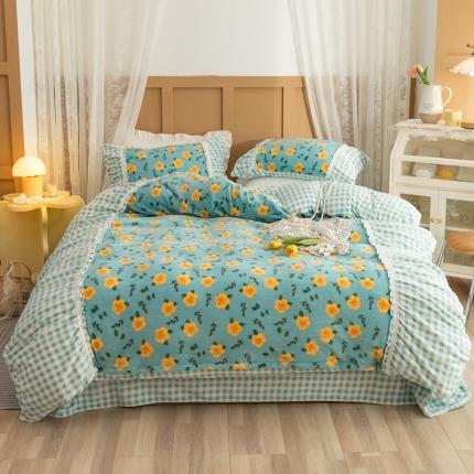 （总）金爱家 2021新款直播热卖牛奶绒220g泡泡袖四件套