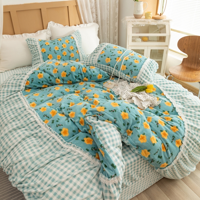 91家纺网 家纺一手货源 找家纺 （总）金爱家 2021新款直播热卖牛奶绒220g泡泡袖四件套