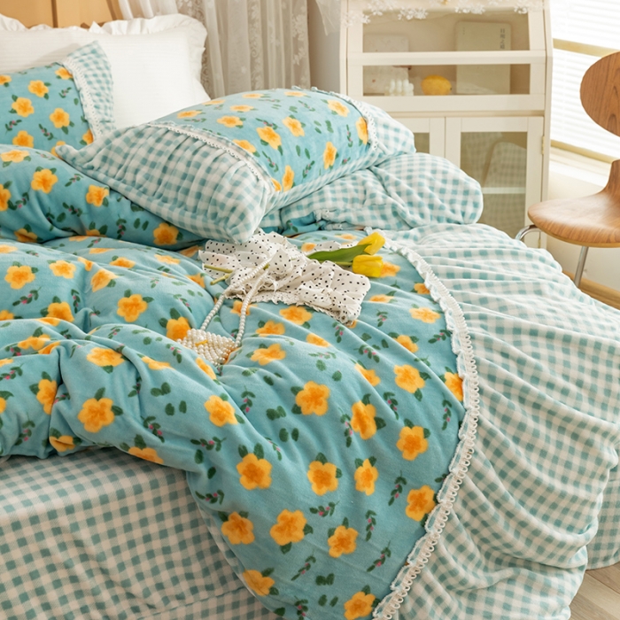 91家纺网 家纺一手货源 找家纺 （总）金爱家 2021新款直播热卖牛奶绒220g泡泡袖四件套