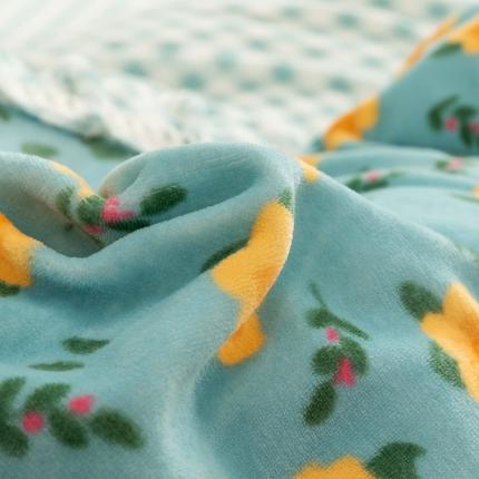 金爱家  2021新款直播热卖牛奶绒220g泡泡袖四件套 韵彩蓝绿