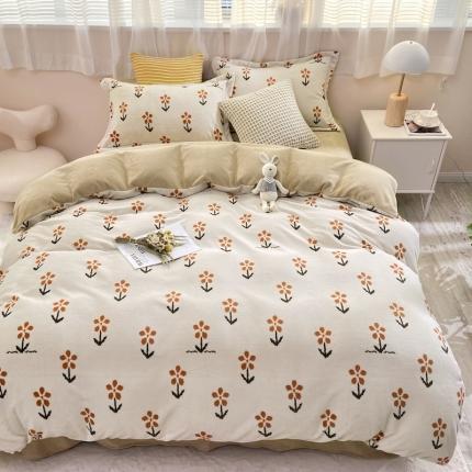 91家纺网 家纺一手货源 找家纺 源启生活 2021新高克重牛奶绒印花四件套婴儿绒 风吹麦田