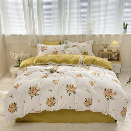 91家纺网 家纺一手货源 找家纺 源启生活 2021新高克重牛奶绒印花四件套婴儿绒 秋日私语