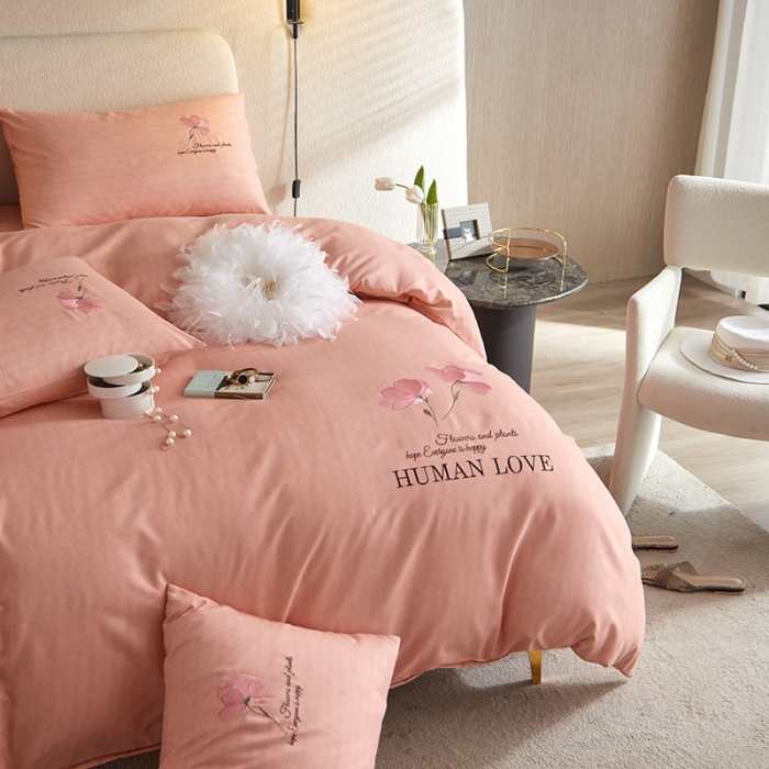 91家纺网 家纺一手货源 找家纺 凡客 2021秋冬新款雅棉刺绣四件套-花颜 花颜-粉