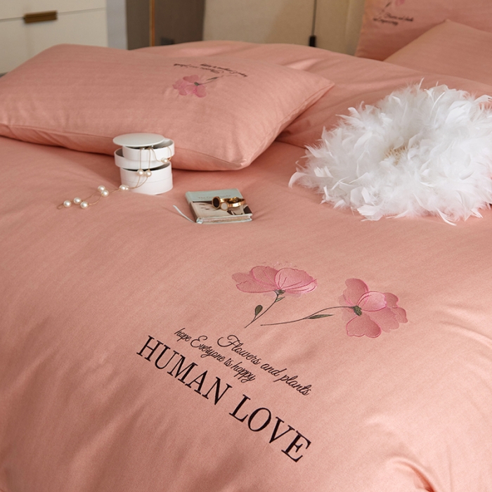 91家纺网 家纺一手货源 找家纺 凡客 2021秋冬新款雅棉刺绣四件套-花颜 花颜-粉