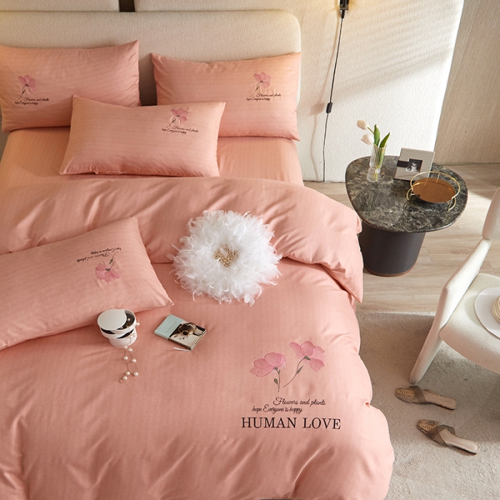 91家纺网 家纺一手货源 找家纺 凡客 2021秋冬新款雅棉刺绣四件套-花颜 花颜-粉