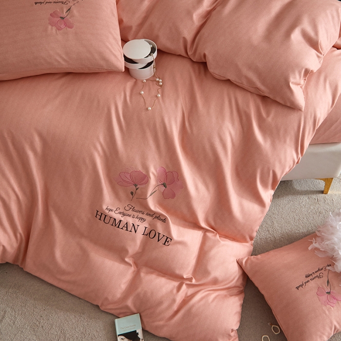 91家纺网 家纺一手货源 找家纺 凡客 2021秋冬新款雅棉刺绣四件套-花颜 花颜-粉