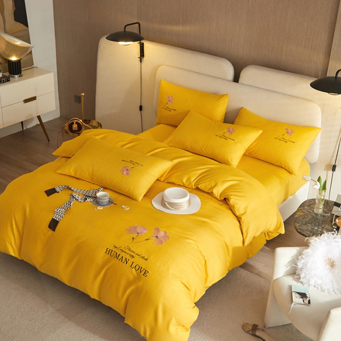 91家纺网 家纺一手货源 找家纺 凡客 2021秋冬新款雅棉刺绣四件套-花颜 花颜-黄