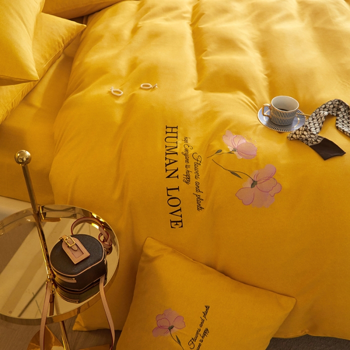 91家纺网 家纺一手货源 找家纺 凡客 2021秋冬新款雅棉刺绣四件套-花颜 花颜-黄