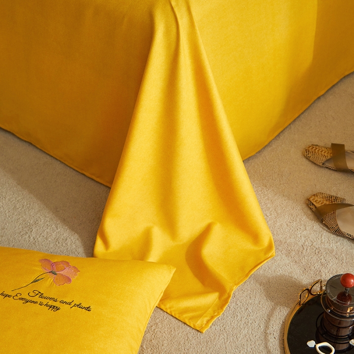 91家纺网 家纺一手货源 找家纺 凡客 2021秋冬新款雅棉刺绣四件套-花颜 花颜-黄