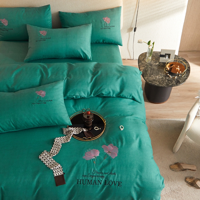 91家纺网 家纺一手货源 找家纺 凡客 2021秋冬新款雅棉刺绣四件套-花颜 花颜-绿