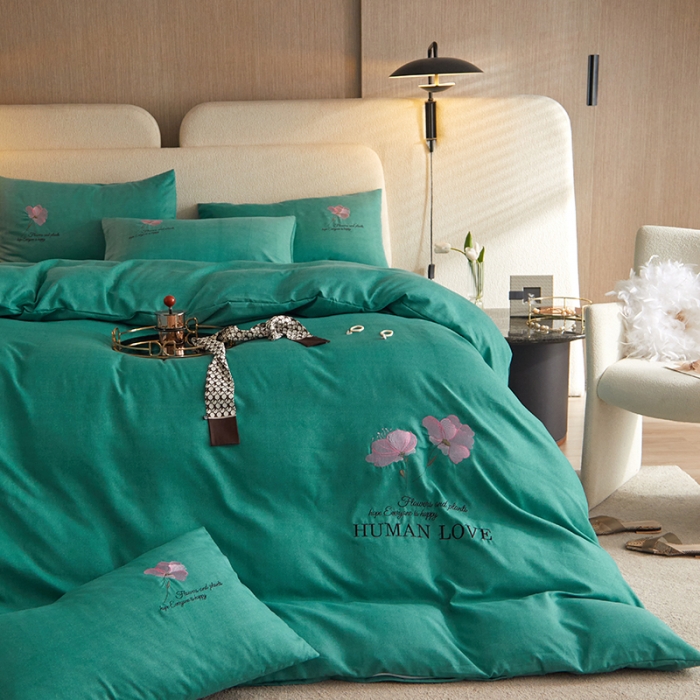 91家纺网 家纺一手货源 找家纺 凡客 2021秋冬新款雅棉刺绣四件套-花颜 花颜-绿