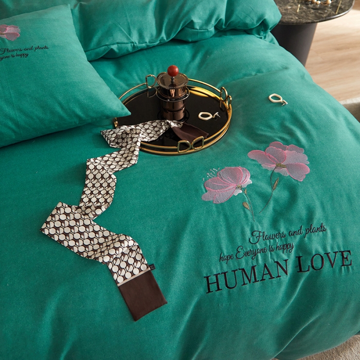 91家纺网 家纺一手货源 找家纺 凡客 2021秋冬新款雅棉刺绣四件套-花颜 花颜-绿