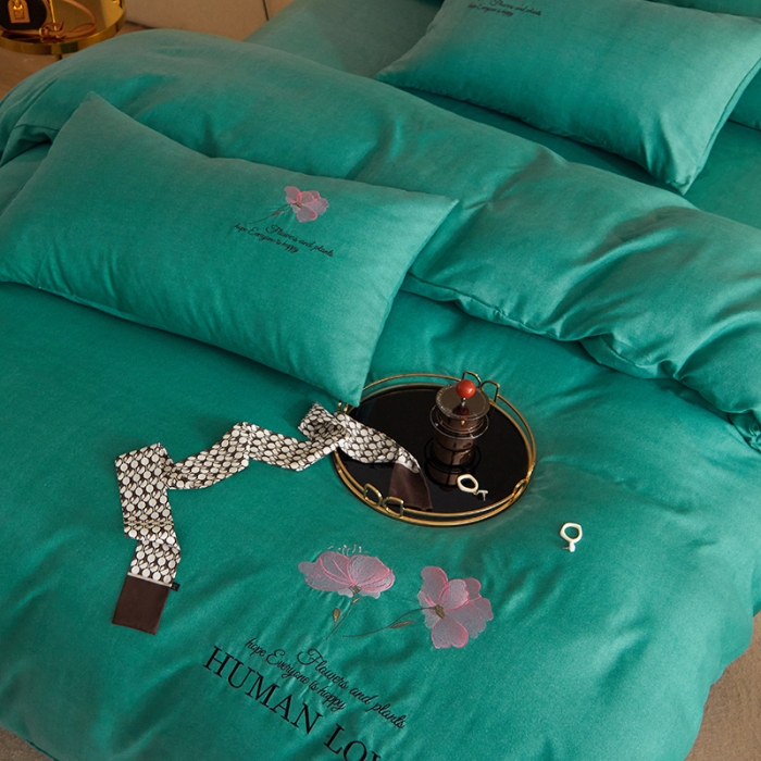 91家纺网 家纺一手货源 找家纺 凡客 2021秋冬新款雅棉刺绣四件套-花颜 花颜-绿