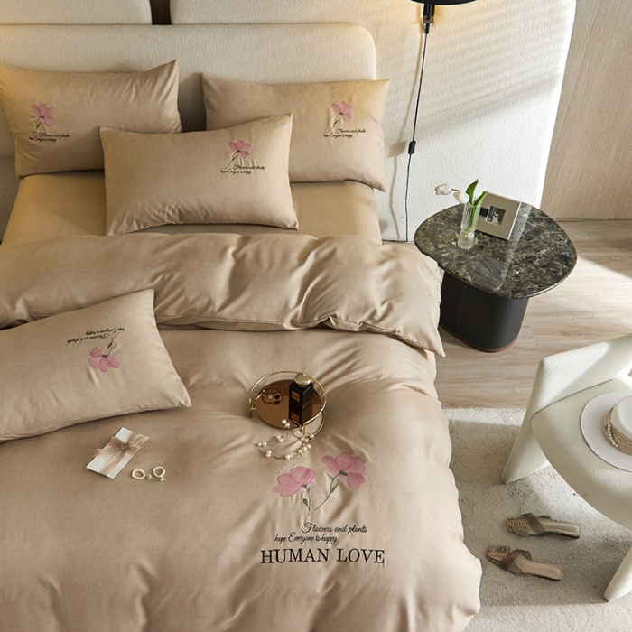 91家纺网 家纺一手货源 找家纺 凡客 2021秋冬新款雅棉刺绣四件套-花颜 花颜-浅驼