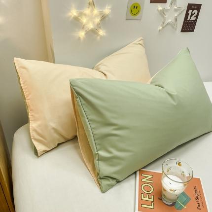 爱旅生活新纯色磨毛单枕套一对装直播供货 双拼-浅绿+浅驼