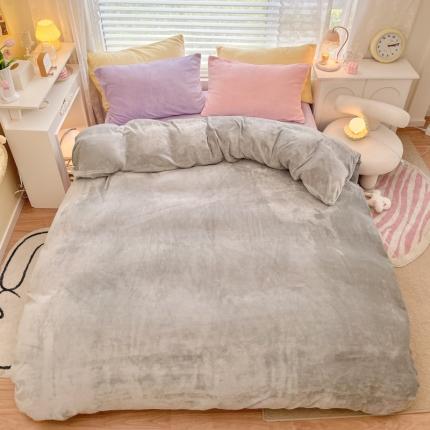 91家纺网 家纺一手货源 找家纺 慕尚 2022新款纯色搭色奶油席牛奶绒四件套 少女-灰