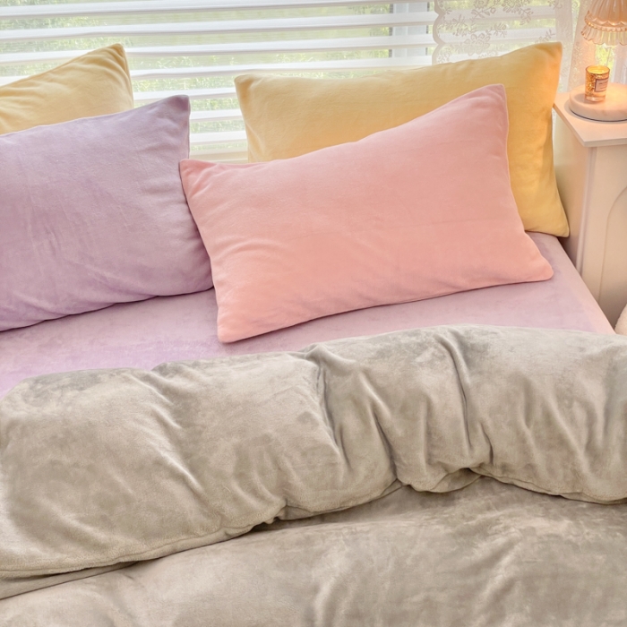 91家纺网 家纺一手货源 找家纺 慕尚 2022新款纯色搭色奶油席牛奶绒四件套 少女-灰