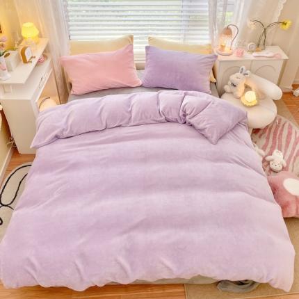 91家纺网 家纺一手货源 找家纺 慕尚 2022新款纯色搭色奶油席牛奶绒四件套 少女-紫