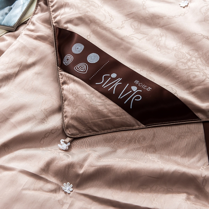 91家纺网 家纺一手货源 找家纺 香夫 2021新款60S全棉提花爱马仕纯蚕丝被 卡其色