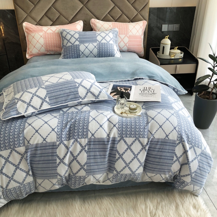 91家纺网 家纺一手货源 找家纺 慕尚 2022新款雕花绒立体牛奶绒轻奢系列四件套 华夫蓝