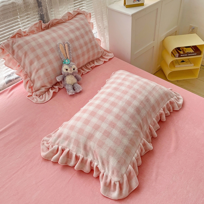 91家纺网 家纺一手货源 找家纺 （总）慕尚 2022新款花边奶油格子牛奶绒四件套