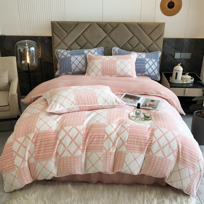 91家纺网 家纺一手货源 找家纺 慕尚 2022新款雕花绒立体牛奶绒轻奢系列四件套 华夫玉