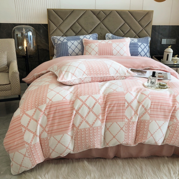 91家纺网 家纺一手货源 找家纺 慕尚 2022新款雕花绒立体牛奶绒轻奢系列四件套 华夫玉