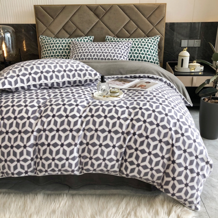 91家纺网 家纺一手货源 找家纺 慕尚 2022新款雕花绒立体牛奶绒轻奢系列四件套 洛奇灰