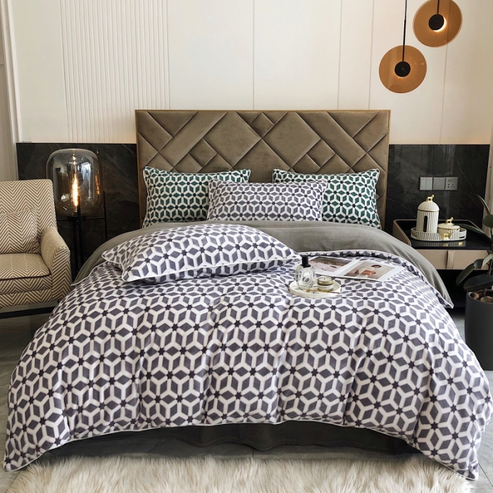 91家纺网 家纺一手货源 找家纺 慕尚 2022新款雕花绒立体牛奶绒轻奢系列四件套 洛奇灰