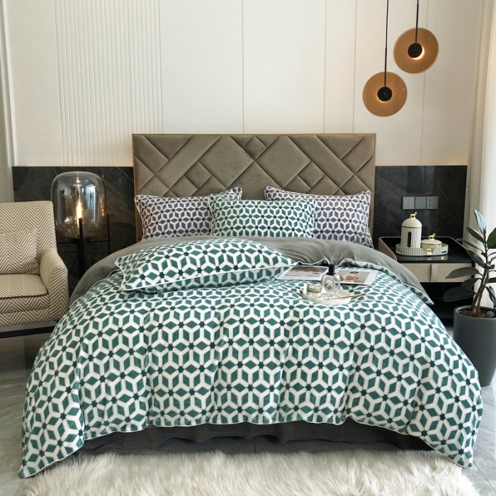 91家纺网 家纺一手货源 找家纺 慕尚 2022新款雕花绒立体牛奶绒轻奢系列四件套 洛奇绿