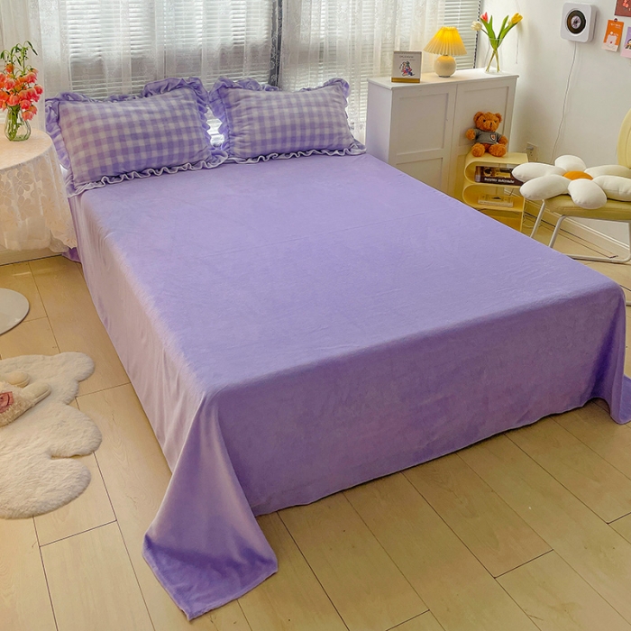 91家纺网 家纺一手货源 找家纺 慕尚2022新款花边奶油格子牛奶绒四件套 花边 奶油格子-紫