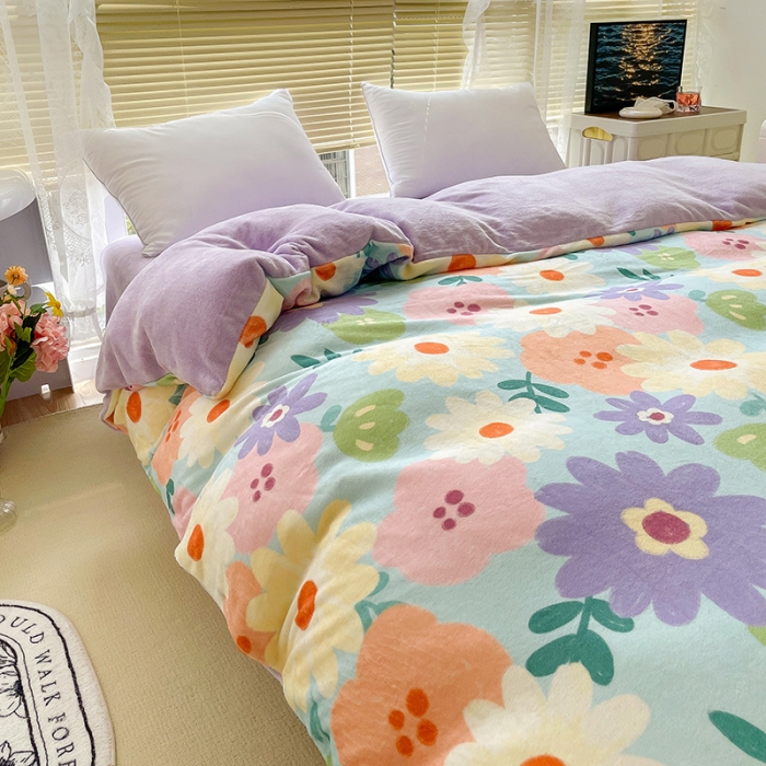 91家纺网 家纺一手货源 找家纺 （总）慕尚 2022新款田园花卉类牛奶绒单被套