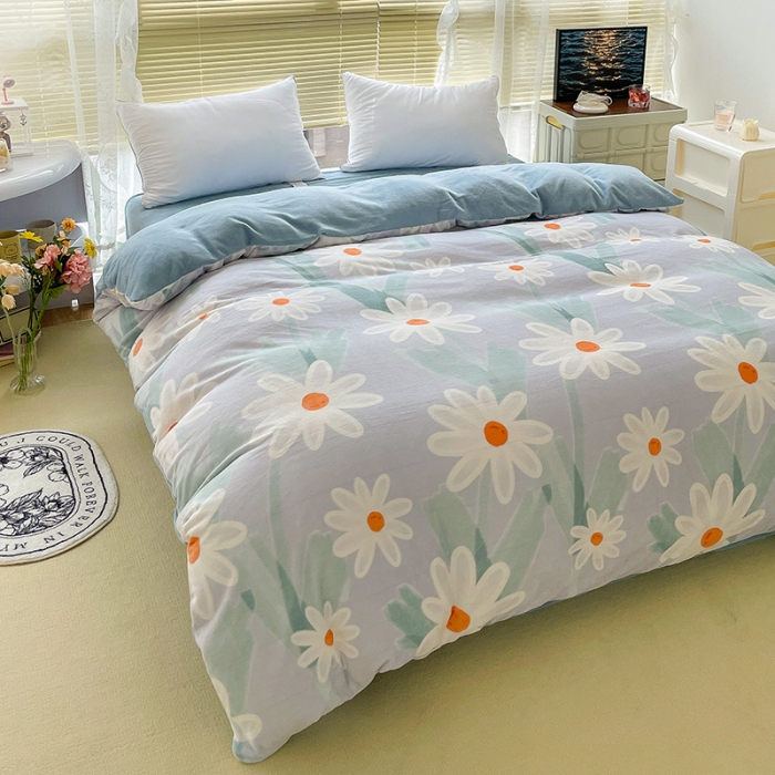 91家纺网 家纺一手货源 找家纺 慕尚 2022新款田园花卉类牛奶绒单被套 畅游花海