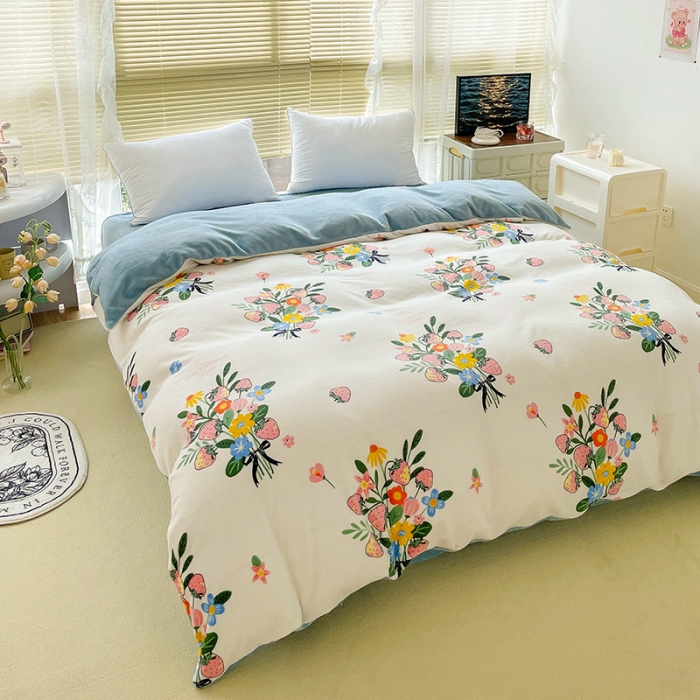 91家纺网 家纺一手货源 找家纺 慕尚 2022新款田园花卉类牛奶绒单被套 朵朵凝香