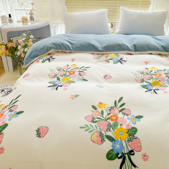 91家纺网 家纺一手货源 找家纺 慕尚 2022新款田园花卉类牛奶绒单被套 朵朵凝香