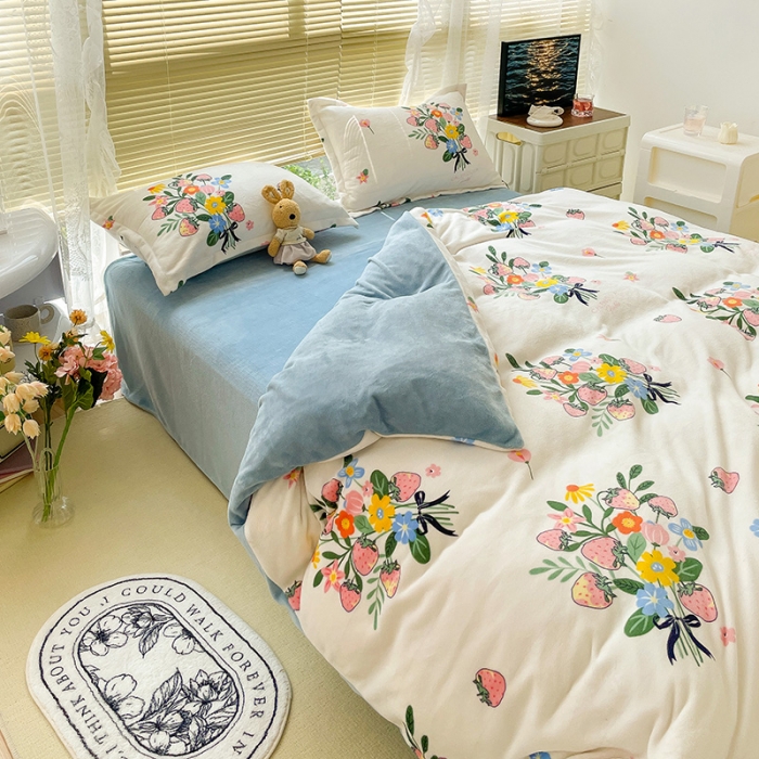 91家纺网 家纺一手货源 找家纺 慕尚 2022新款田园花卉类牛奶绒单被套 朵朵凝香