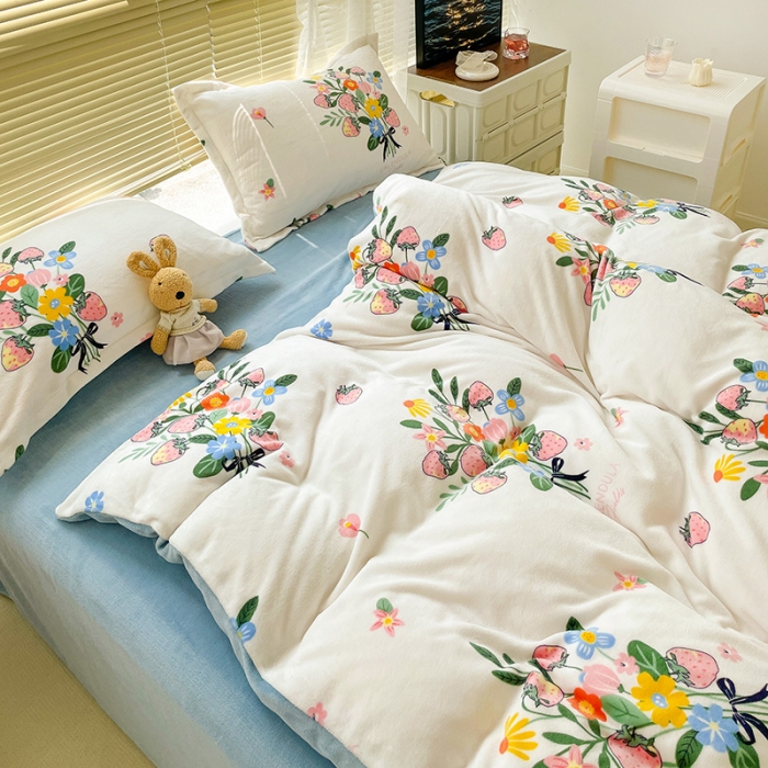 91家纺网 家纺一手货源 找家纺 慕尚 2022新款田园花卉类牛奶绒单被套 朵朵凝香