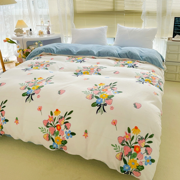 91家纺网 家纺一手货源 找家纺 慕尚 2022新款田园花卉类牛奶绒单被套 朵朵凝香